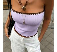 Top bandeau ajusté polyvalent de style designer avec bordure contrastante L,M,S,XL,XSBlocs de couleurTissu tricoté