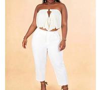 Top bandeau élastique à boucle métallique, style minimaliste élégant et confortable pour les vacances. Polyvalent et à la mode pour un look de célébrité Top de gamme. Convient aux femmes avec une silh