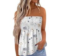 Top Bandeau Femme,Femmes Sexy sans Manches Plissé Débardeur Élastique Doux Ruché Boheme Tube Top Chemise sans Bretelles Bandeau Idee Cadeau Femme,Blanc,L,A32
