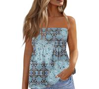Top Bandeau Femme,Femmes Sexy sans Manches Plissé Débardeur Élastique Doux Ruché Boheme Tube Top Chemise sans Bretelles Bandeau Idee Cadeau Femme,Cyan,XL,A176