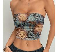 Top bandeau style grunge minimaliste décontracté avec body froncé, imprimé rétro de fleur de cajou et de cachemire. Polyvalent pour l'été, les vacances, les festivals de musique L,M,S,XL,XS,XXL,XXS,XX