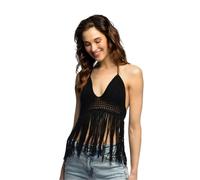 Top Bohème Noir Crocheté À Franges Femme Noir