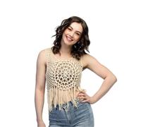 Top Bohème Soleil Beige Crocheté À Franges Femme Beige, Ivoire, Crème, Écru, Naturel, Taupe
