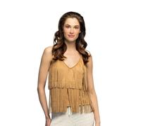 Top Bohème Suédine Camel À Franges Hippie Femme Marron, Chocolat