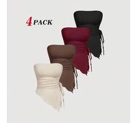Top bustier à plis taille nouée sur les côtés, Top tube imprimé rétro, Top de printemps, Top de sortie, hauts sexy, Top de bal, hauts mignons, hauts sans bretelles, lot de 4 hauts tubes, soirée, décon