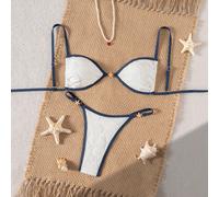 Top-cami sans fil en tricot jacquard et bas de bikini tanga en deux pièces. Tenue de plage, vacances et resort pour femmes en été L,M,S,XLUnicoloreÉtoffe