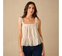 Top camisole femme romantique à l'apricot avec nœud papillon, dentelle et boutons décoratifs, mode printemps/été. Idéal pour l'été, doux, vacances, sorties, déplacements quotidiens, après-midi thé et