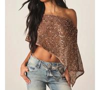 Top cape en tricot à paillettes, épaules dénudées, superposition de maille, scintillant, pour soirée, festival et cache-maillot L,M,S,XL,XS,XXL,XXS,XXXL,XXXXLUnicoloreSequins
