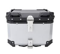 Top Case 45L Boîte de Queue en Alliage d'Aluminium, Boîte de Queue de Poignée de Dossier de Doublure en Cuir, de Rangement pour Vélos Généraux avec Fermeture Sécurisée, Argent, 42x33x33cm