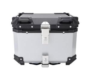 Top Case 45L Boîte de Queue en Alliage d'Aluminium, Boîte de Queue de Poignée de Dossier de Doublure en Cuir, de Rangement pour Vélos Généraux avec Fermeture Sécurisée, Argent, 42x33x33cm
