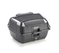 Top case MONOLOCK® noir 45 litres, avec platine universelle. Équipé avec filet épervier, dosseret, tapis interne