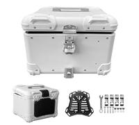 Top Case Moto avec dosseret,Coffre supérieur 40L 45L pour Moto,Valise arrière pour Moto,Coffres Moto pour Rangement Casques,Coffre en Aluminium Noir/Blanc avec Dossier(Blanc,45 L)