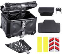 Top case moto VEVOR Coffre arrière de moto 55 L en alliage d'aluminium avec doublure en cuir, top case moto amovible avec serrure & coussin dorsal, coffre pour casque (470 x 430 x 367 mm) Noir