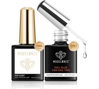 Top Coat Semi Permanent Et Colle Faux Ongles 6 En 1, 2x15ml No Wipe Base Et Top Coat Vernis Semi Permanent,Gel Pose Americaine,Vernis À Ongles Gel Uv Manucure Kit