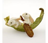 Top Collection Statue de jardin féérique miniature pour terrarium Rabbits Rowing Leaf Boat