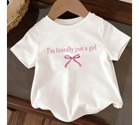 Top confortable décontracté d'été pour bébé fille avec nœud papillon mignon et imprimé lettre à la mode, tee-shirt à manches courtes à encolure ronde pour un port quotidien 6-9M,9-12M,12-18M,18-24M,2-