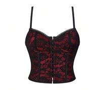 Top corset, body avec laçage à volants sur la taille, réglable avec bretelles spaghetti, fermeture par boutons devant, coupe ajustée, bustier court pour soirée, Halloween L,M,S,XL,XSHalloween,Imprimés