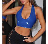 Top court à dos croisé rouge, tenue pour concert country, festival rave, femme, été, couleur unie, sexy, en PU, décolleté ras-du-cou, bretelles croisées, style Y2K L,M,S,XL,XS,XXL,XXS,XXXL,XXXXLUnicol