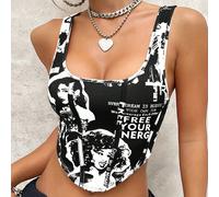 Top court à ourlet de bandana avec graphique de figure et slogan EVER DREAM YOUR OWN SUN Nous nous encourageons mutuellement FREE YOUR NERG GIVE ME A MOVIE L,M,S,XL,XS,XXL,XXSPortrait,SloganTissu tric