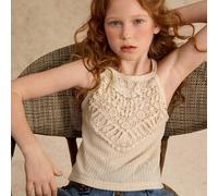 Top court avec garniture tressée pour filles, style haltère, idéal pour les vacances/plage, les jours fériés, l'été et les voyages 8Y,9Y,10Y,11Y,12YUnicoloreÉtoffe