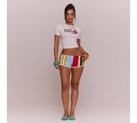 Top court graphique "Puro Fuego" T-shirt Printemps Été Vacances Vacances Ibiza Boho Élégant Décontracté Carnaval Festival L,M,S,XL,XSLettres,RayéTissu tricoté