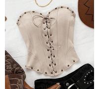 Top court lacé en suède sexy, convenant pour les vacances, les rendez-vous, le thé de l'après-midi, les vacances, les festivals de musique, le style bohème, la plage. Top corset lacé de style occident