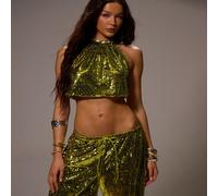 Top court ras-du-cou à col montant avec sequins, à la mode printemps été pour la plage, les vacances, sexy, mignon, style bohème, festival Ibiza L,M,S,XL,XSTout ImpriméSequins