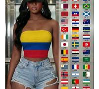 Top court sans bretelles décontracté pour femmes avec drapeau de la Colombie, tenue quotidienne, ensemble top d'été, tenue de vacances, Maija, Coupe du monde L,M,S,XL,XSBlocs de couleur,DrapeauÉtoffe