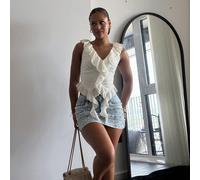 Top court sans manches blanc avec large volant et ourlet asymétrique, débardeur ample et confortable pour femmes, Bridgerton, été L,M,S,XL,XS,XXSPlantesTissu tricoté