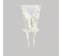 Top court sans manches blanc avec large volant et ourlet asymétrique, débardeur ample et confortable pour femmes, Bridgerton, été L,M,S,XL,XS,XXL,XXS,XXXL,XXXXLTissu tricoté