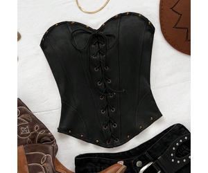 Top court sexy avec bretelles ras-du-cou en suède, rivets et déconstruction. Idéal pour les vacances, les rendez-vous, le thé de l'après-midi, les vacances, les festivals de musique, le style boho, la