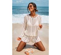 Top cover up beige en tricot à manches longues Beige M