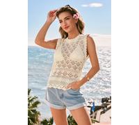 Top cover up beige en tricot sans manches Beige M