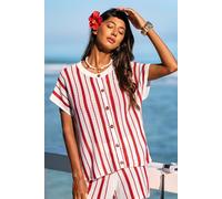 Top cover up de plage rayé au style frais Rouge M
