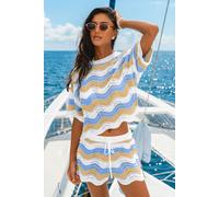 Top cover up en tricot rayé à ourlet festonné Bleu M