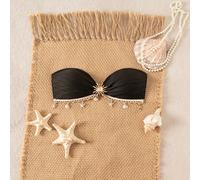 Top de bikini à col ras-du-cou texturé vague pour femmes, nouvelle collection été. Décorations délicates avec pendentifs en métal en forme d'étoile de mer et de coquillage. Design sexy dos nu, idéal p