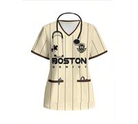 Top de blouse décontracté minimaliste, imprimé cheval jaune clair beige, col rond, manches courtes, été, style collégial vintage, saison de la rentrée scolaire, été L,M,S,XL,XS,XXL,XXS,XXXL,XXXXLGéomé