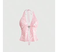 Top de Cami à sequins sexy avec pendentif croisé, pour le Printemps/Été, la Saint-Valentin, les fêtes Punk Rock Diva, les événements musicaux de festival, le Nouvel An. Style Y2K Millennium L,M,S,XL,X
