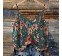 Top de Camisole à Imprimé Floral Bicolor en Dentelle pour Grande Taille, Élégant Top Bohème pour Vacances, Rendez-vous, Fête, Mode 0XL,1XL,2XL,3XL,4XL,5XLFloralTissu tissé