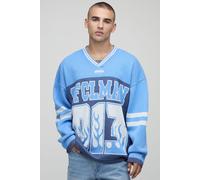 Top de hockey universitaire à manches longues et imprimé flammes homme - bleu - M, bleu