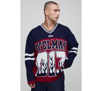 Top de hockey universitaire à manches longues et imprimé flammes homme - rouge - M, rouge