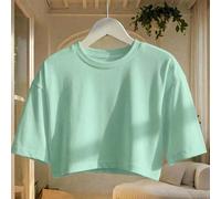 Top décontracté ample à col rond et manches courtes pour femmes, adapté au printemps, à l'été et à l'automne, style minimaliste élégant sexy Y2K street, polyvalent pour les trajets et le port à la mai