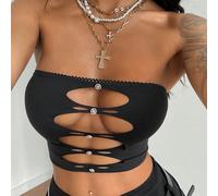 Top décontracté de style années 2000 pour femmes, design ajouré, top bandeau sexy de couleur unie, automne/hiver L,M,S,XL,XSUnicoloreTissu tricoté