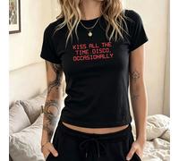 Top d'été décontracté à manches courtes, col rond, style graphique "Embrassez souvent, faites la fête occasionnellement" dans le style Y2K pour femmes. T-shirt noir, merchandising du concert de Harry 
