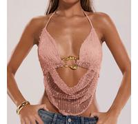 Top d'été sexy bohème pour femmes, vacances à la plage, concert. Top d'été avec encolure ras-du-cou, lien et décoration métallique au crochet. Top sexy pour l'été et les sorties en club L,M,S,XL,XS,XX