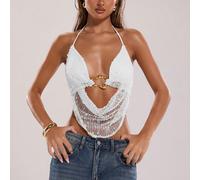 Top d'été sexy bohème pour femmes, vacances à la plage, concert. Top d'été avec encolure ras-du-cou, lien et décoration métallique au crochet. Top sexy pour l'été, les sorties en club L,M,S,XL,XS,XXL,