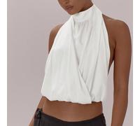 Top dos nu avec détail de drapé au col montant, élégant et sexy pour une soirée, des vacances, l'automne, les fêtes, les mariages, les enterrements de vie de jeune fille, les événements printaniers et