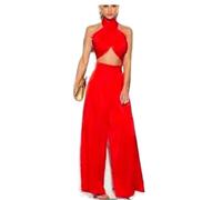 Top Dos Nu Croisé Ensemble Deux pièces for Femme, Haut Court à nœud Papillon et Pantalon Large, Couleur Plus vive, Tenue de soirée Assortie(Size3,M)