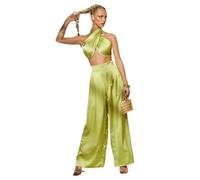 Top Dos Nu Croisé Ensemble Deux pièces for Femme, Haut Court à nœud Papillon et Pantalon Large, Couleur Plus vive, Tenue de soirée Assortie(Light Green,M)