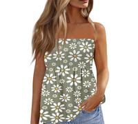 Top Dos Nu,Débardeur Femme 2024 d'été Top Bandeau épaules Dénudées sans Manches Dos Nu Tube Top Floral Vintage Tee Shirt Debardeur Sport Femme,Vert Clair,XL,B156